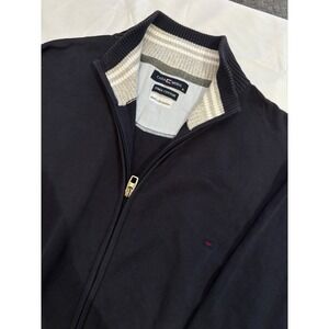 Casa Moda Mens XL Pima Cotton Full Zip Sweater Navy Blue Mock Neck Knit Jacket